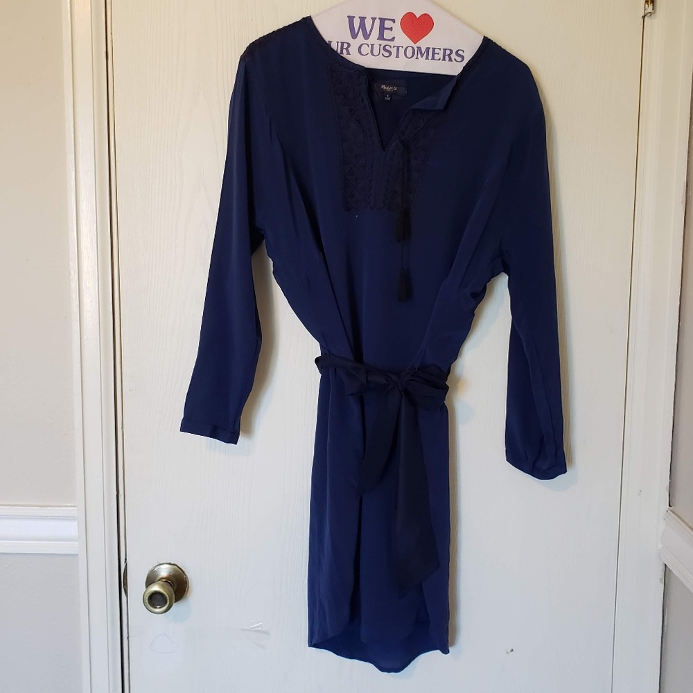 Madewell Navy Blue Embroidered Shirt Dress